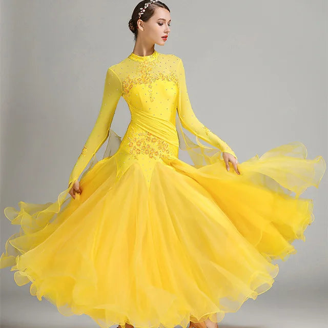 Stand Collar Waltz Dress with Ribbon Embroidery