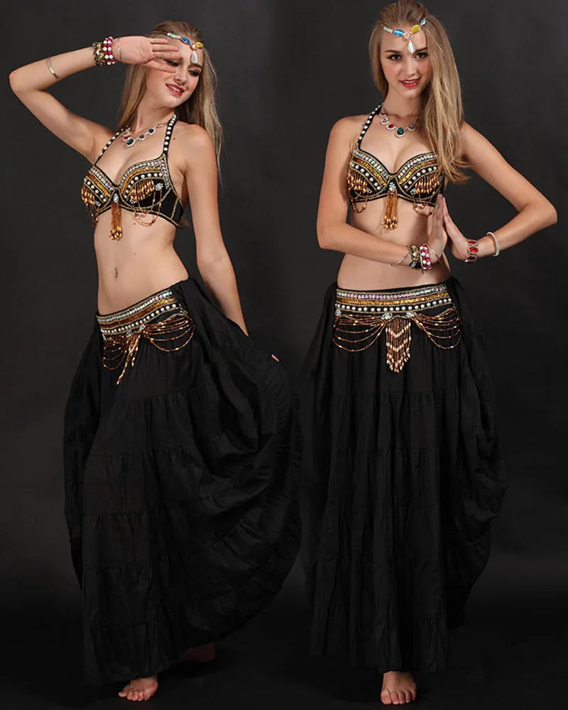 Handmade Belly Dance Tribal Costume – Bra, Belt & Skirt Set for Women