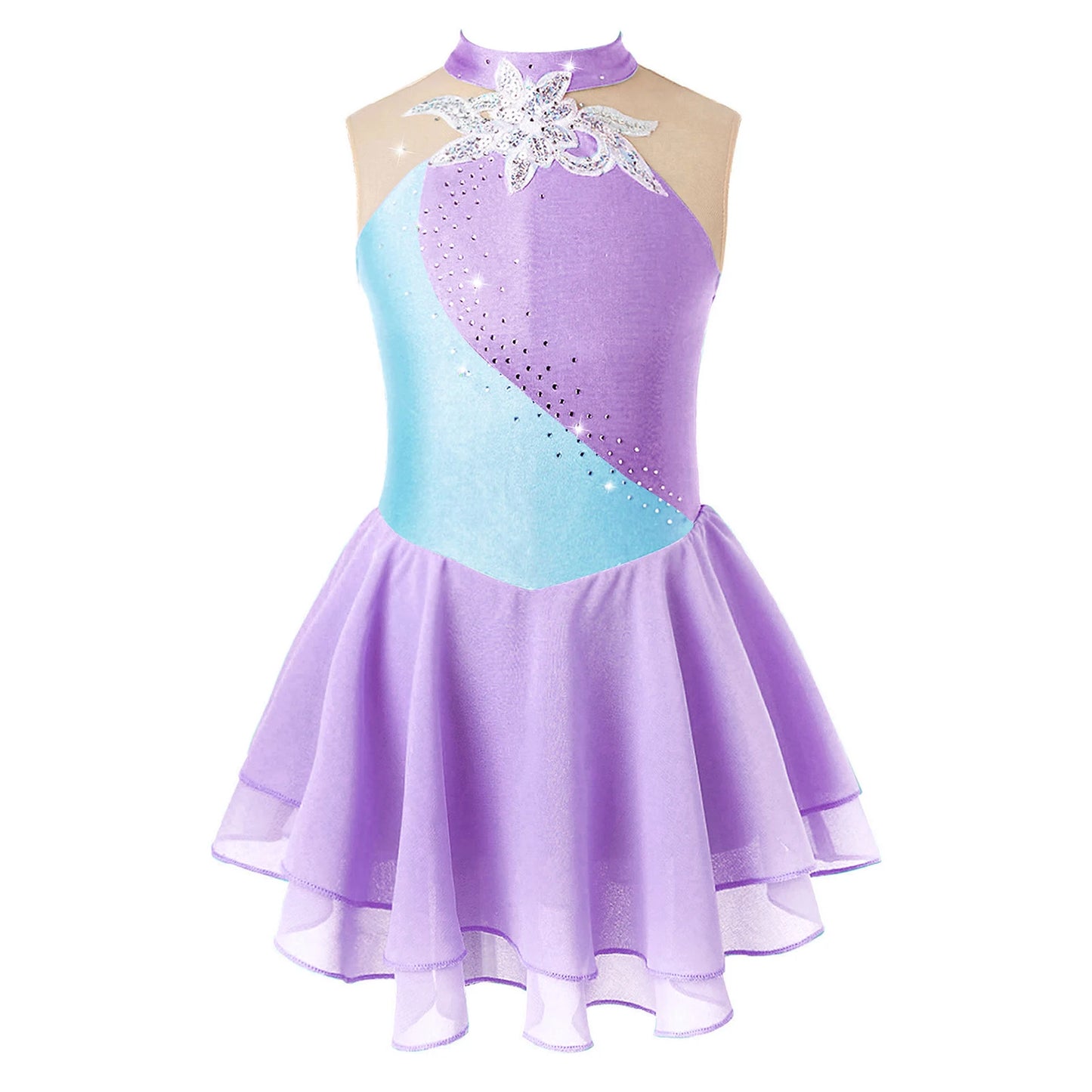 Kids Girls Sequin Figure Skating & Ballet Dress – Sleeveless Tutu Leotard