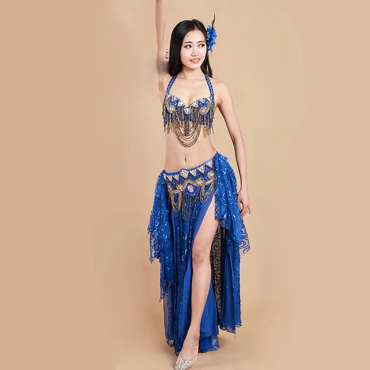 Beaded Belly Dance Set - Bra, Belt & Sequin Skirt