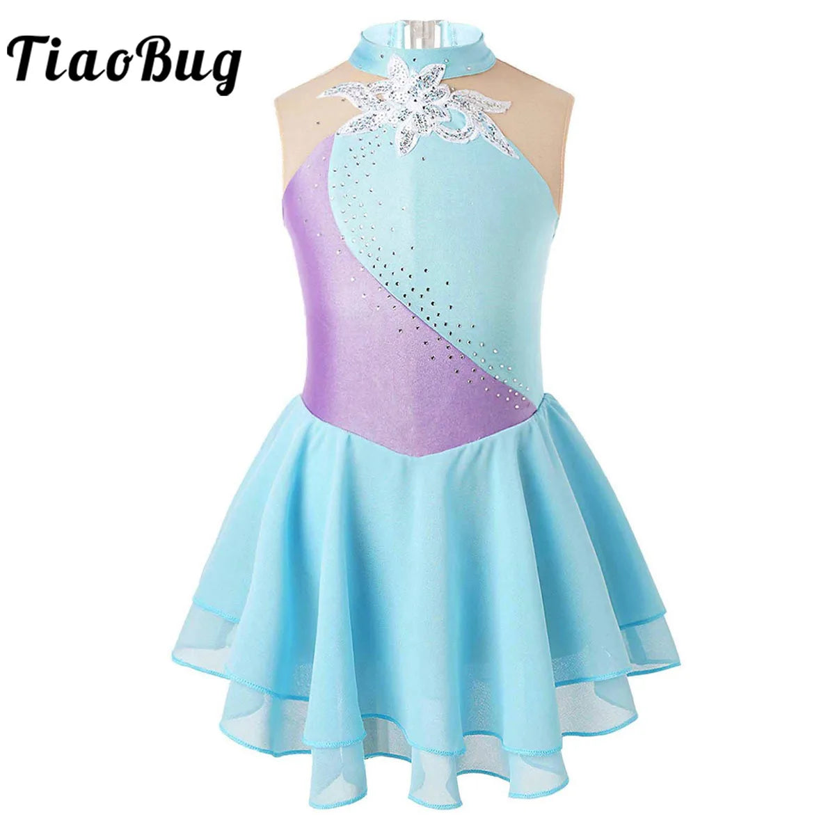 Kids Girls Sequin Figure Skating & Ballet Dress – Sleeveless Tutu Leotard