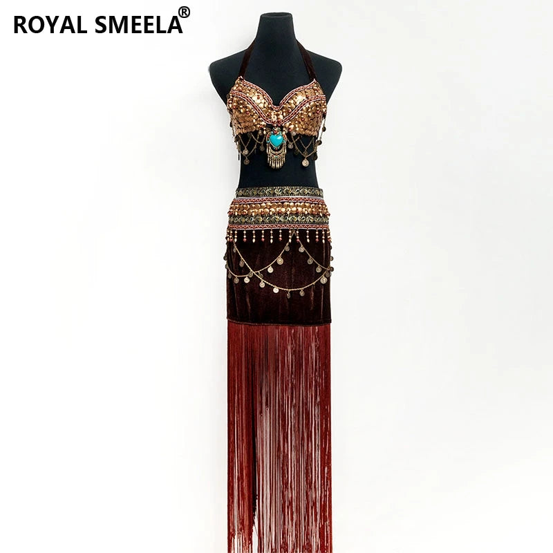 Retro Belly Dance Costume 2pcs Bra & Skirt Tribal Dance Outfit