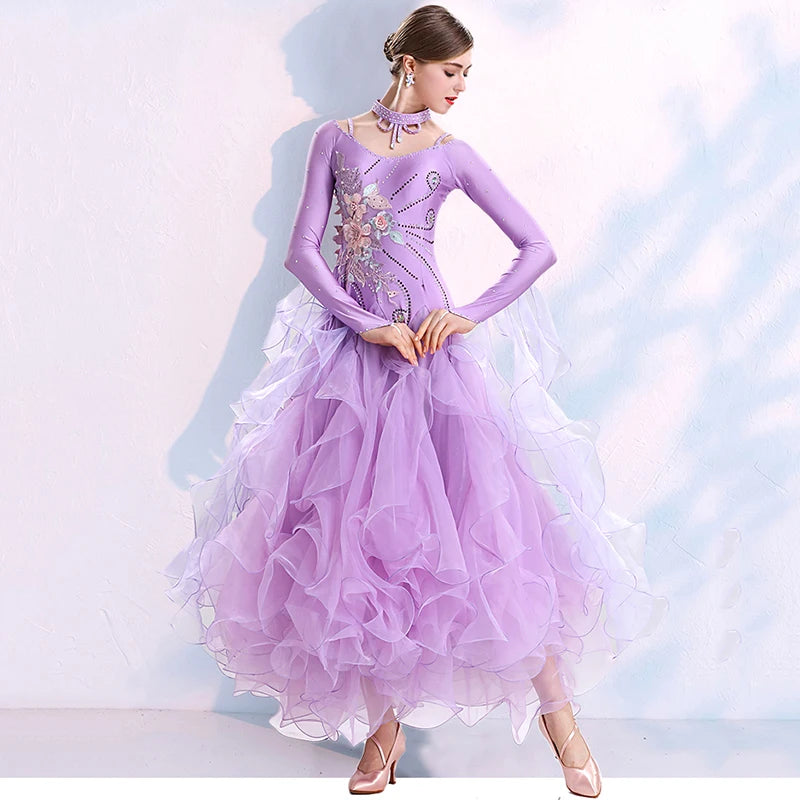 Green Ballroom Dance Competition Dress – High-End Tango & Waltz Costume