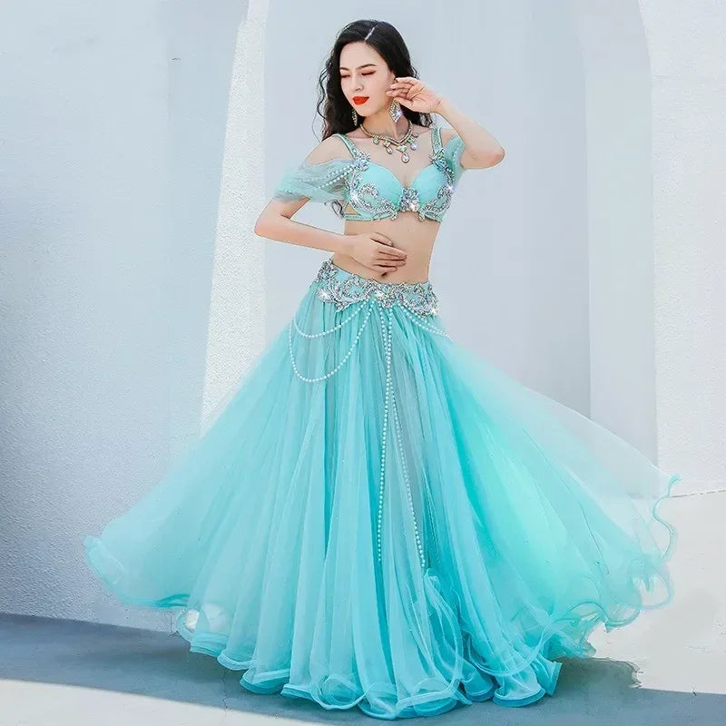 Luxury Embroidered Beaded Bra & Swing Skirt Bollywood Arabic Belly Dance Outfit