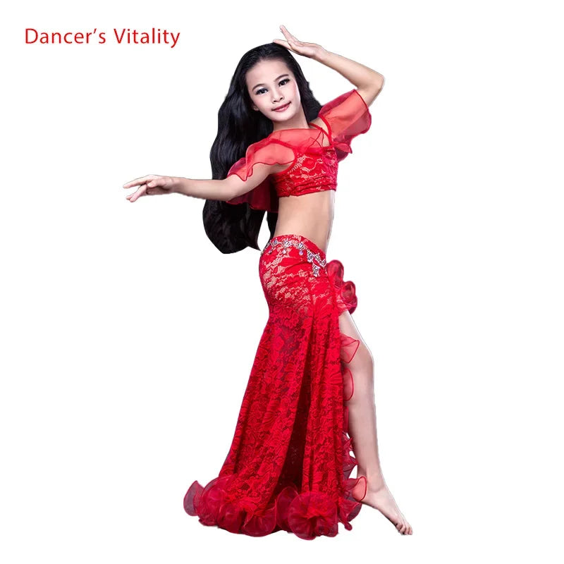 Girls Belly Dance Set – Sleeveless Top & Lace Split Skirt