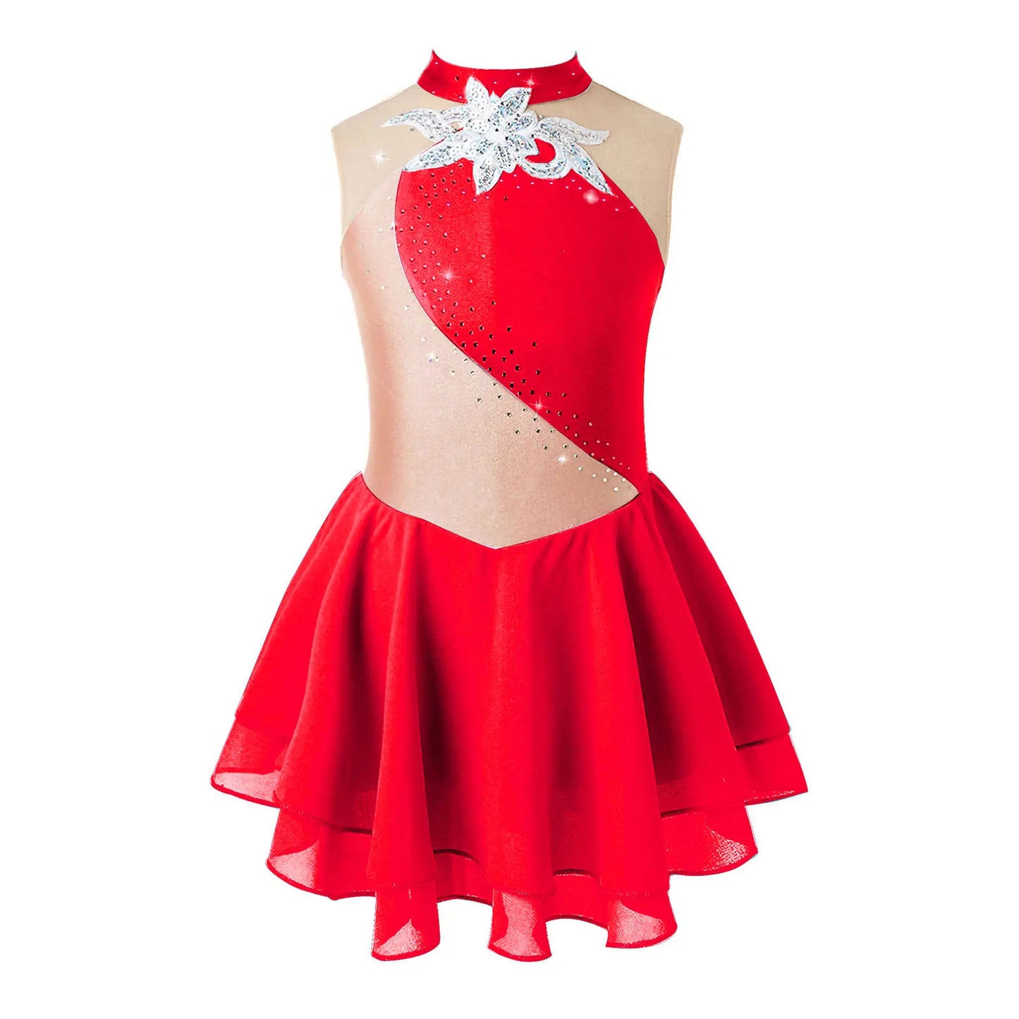 Kids Girls Sequin Figure Skating & Ballet Dress – Sleeveless Tutu Leotard