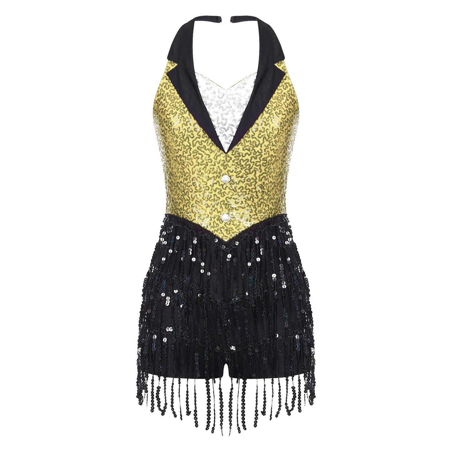 Sparkly Sequins Latin Dance Bodysuit with Tassels – Performance Leotard