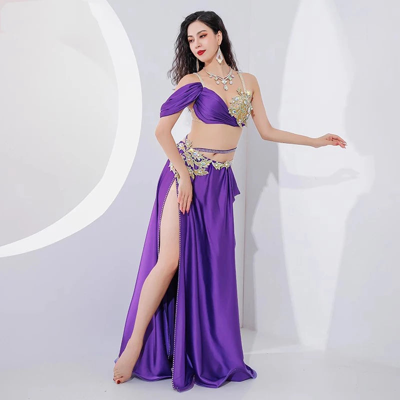 Egyptian Belly Dance Costume Set – Oriental Performance Outfit with Sleeves