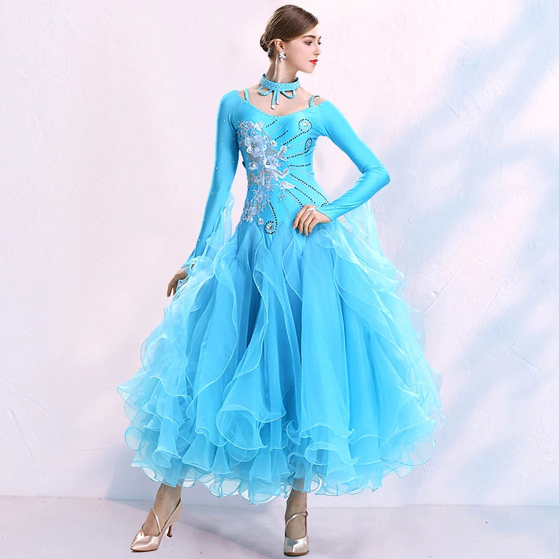 Green Ballroom Dance Competition Dress – High-End Tango & Waltz Costume