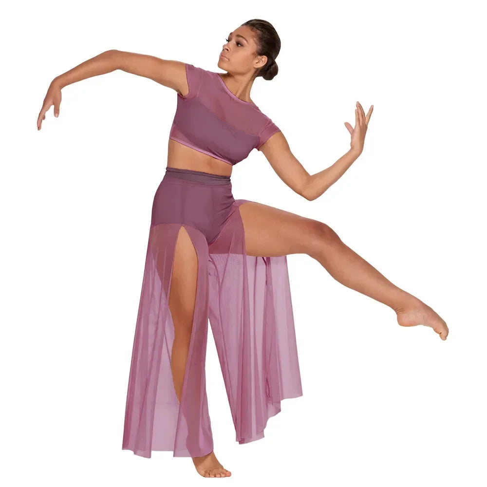 MiDee Modern Ballet Dance Set – Mesh Top & Wide Leg Pants for Women & Kids