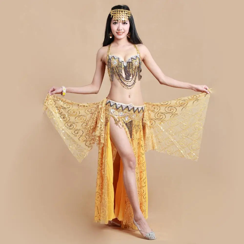 Beaded Belly Dance Set - Bra, Belt & Sequin Skirt