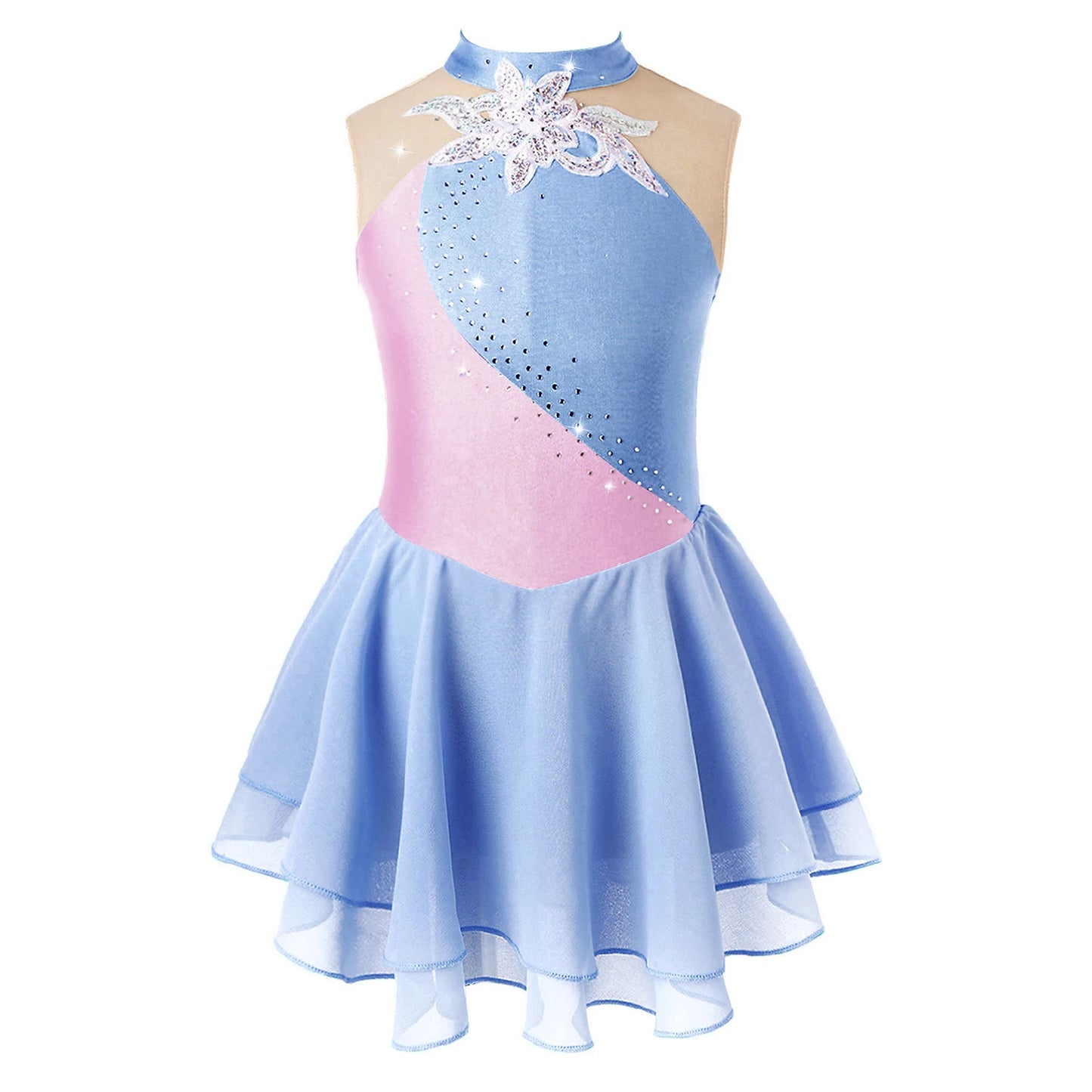 Kids Girls Sequin Figure Skating & Ballet Dress – Sleeveless Tutu Leotard