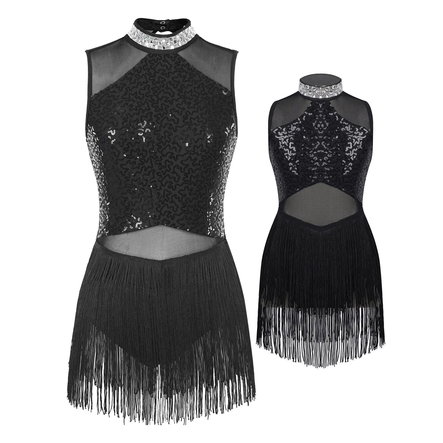 Women’s Sequined Fringed Dance Dress – Latin & Tango Performance Costume