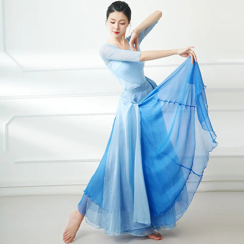 Classical Dance Skirt – 720° Flowing 2-Layer Chiffon Maxi Ethnic Stage Costume