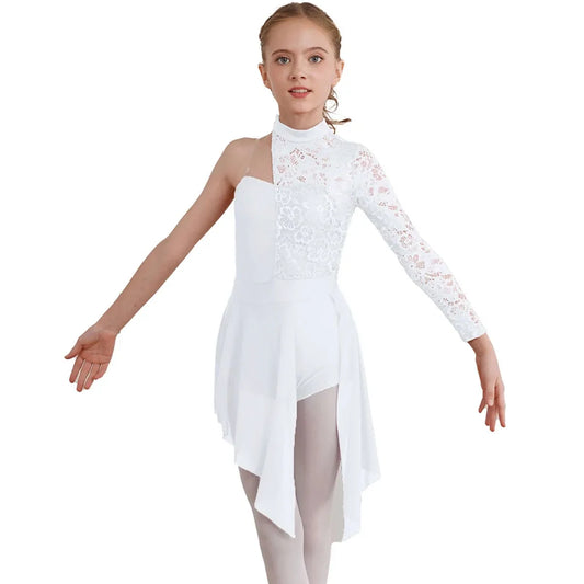 Kids One Shoulder Dance Dress – Asymmetric Ballet Leotard