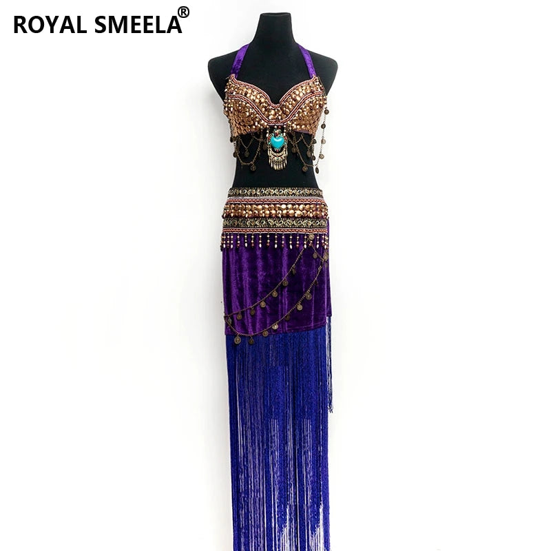 Retro Belly Dance Costume 2pcs Bra & Skirt Tribal Dance Outfit