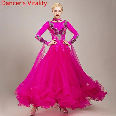 Diamond Embroidered Modern Dance Dress – Big Hem Waltz & Jazz Costume