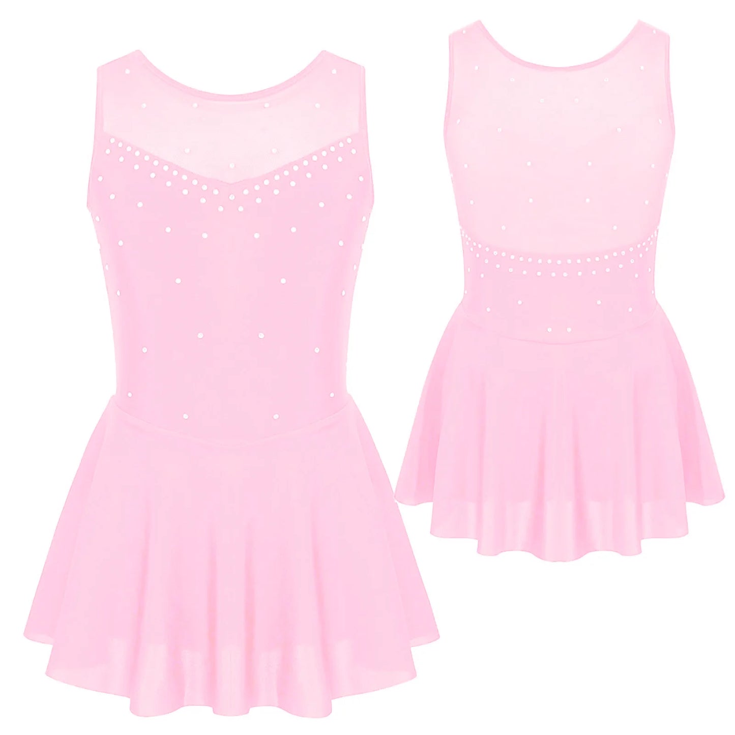 Kids Girls Sequin Figure Skating & Ballet Dress – Sleeveless Tutu Leotard