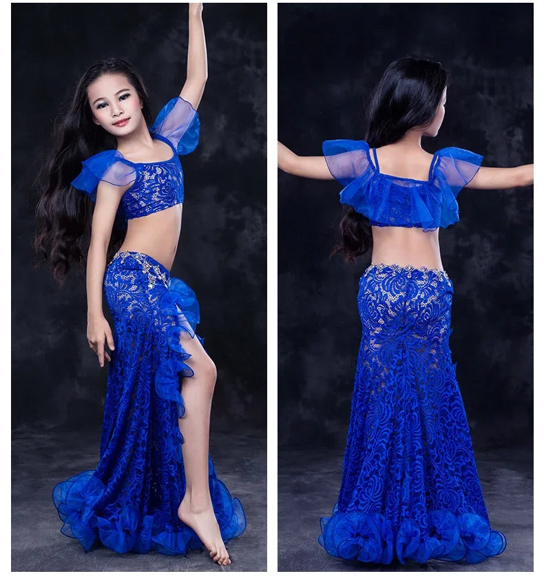 Girls Belly Dance Set – Sleeveless Top & Lace Split Skirt