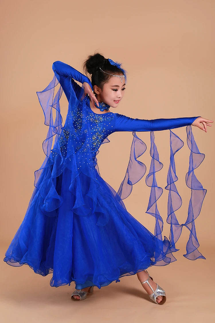 Girls Ballroom Dance Competition Dresses – Pink, Blue, Jazz, Waltz, Rumba, Samba