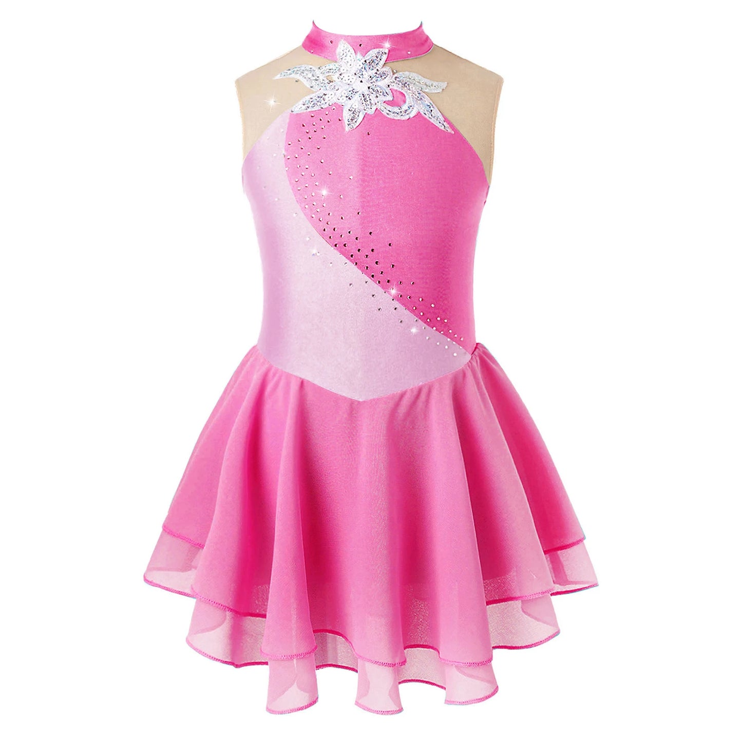 Kids Girls Sequin Figure Skating & Ballet Dress – Sleeveless Tutu Leotard