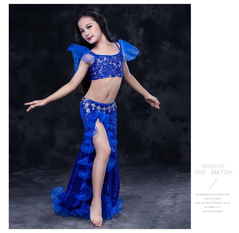 Girls Belly Dance Set – Sleeveless Top & Lace Split Skirt