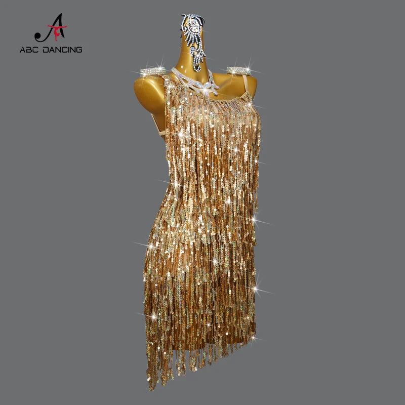 Women's Latin Dance Fringe Dress – Sequin Competition & Practice Wear for Girls