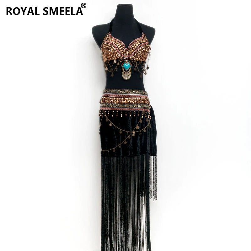 Retro Belly Dance Costume 2pcs Bra & Skirt Tribal Dance Outfit