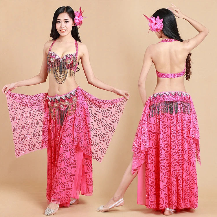 Beaded Belly Dance Set - Bra, Belt & Sequin Skirt