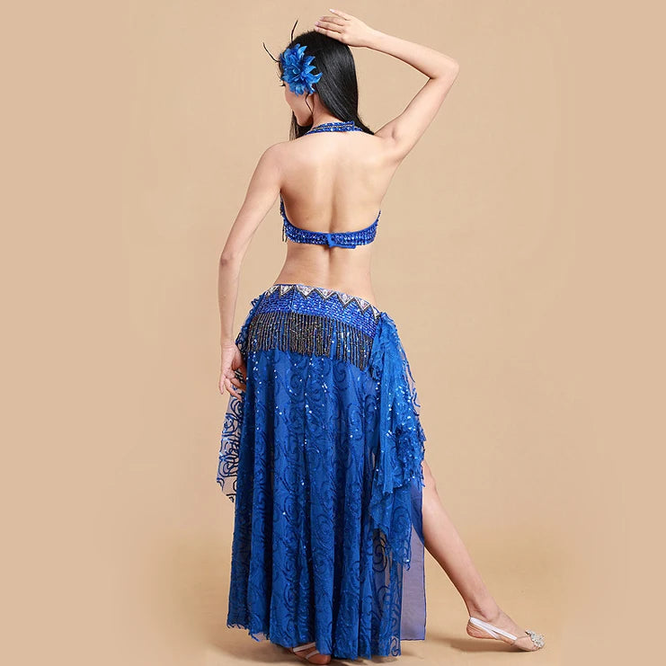 Beaded Belly Dance Set - Bra, Belt & Sequin Skirt