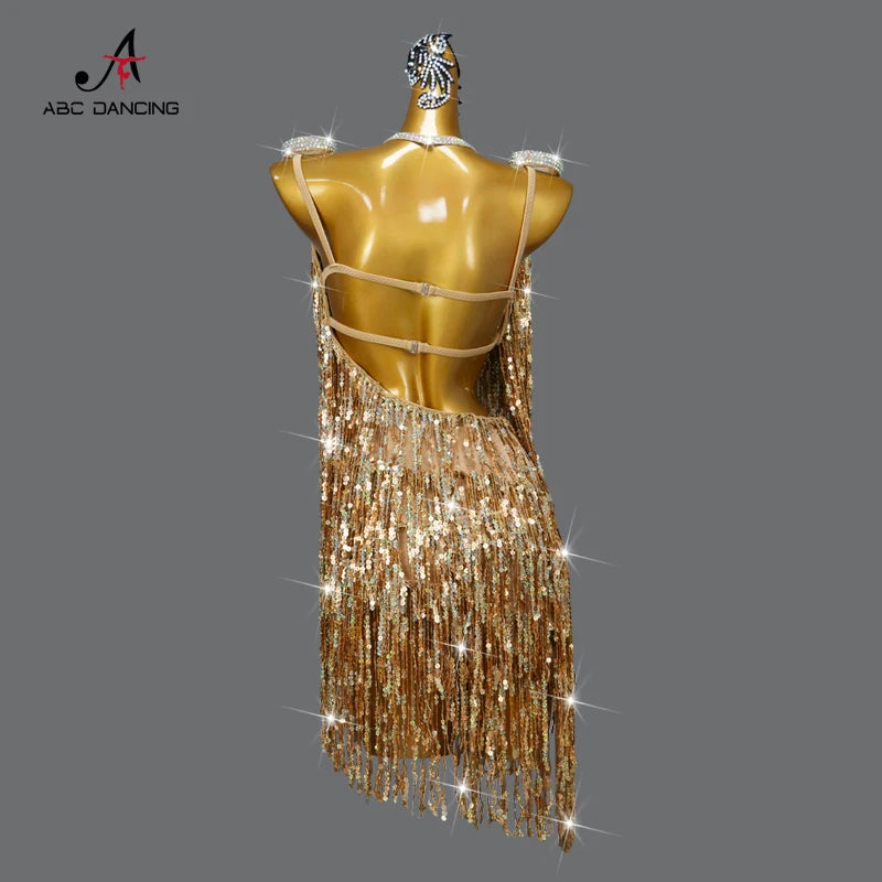 Women's Latin Dance Fringe Dress – Sequin Competition & Practice Wear for Girls