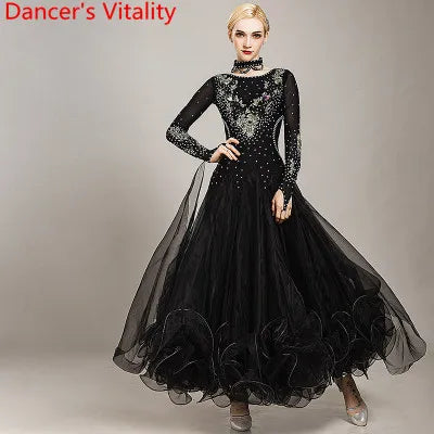 Diamond Embroidered Modern Dance Dress – Big Hem Waltz & Jazz Costume