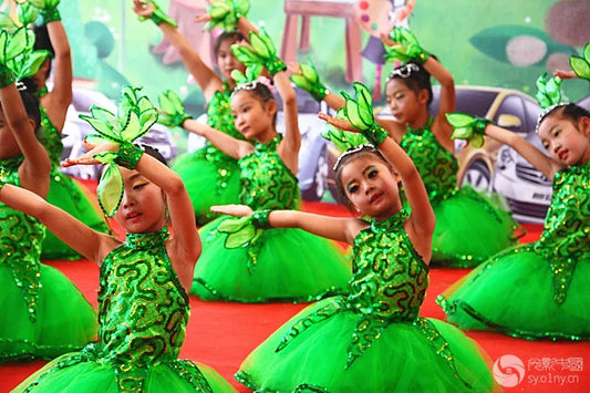 Chinese Wind Dance Costume – Little Tree & Leaf Performance Dress for Kids