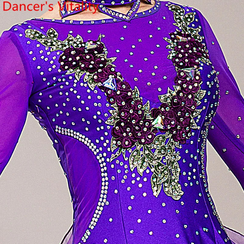 Diamond Embroidered Modern Dance Dress – Big Hem Waltz & Jazz Costume