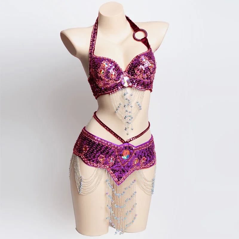 Women's Belly Dance Bra Belt Set Belly Dance Costumes