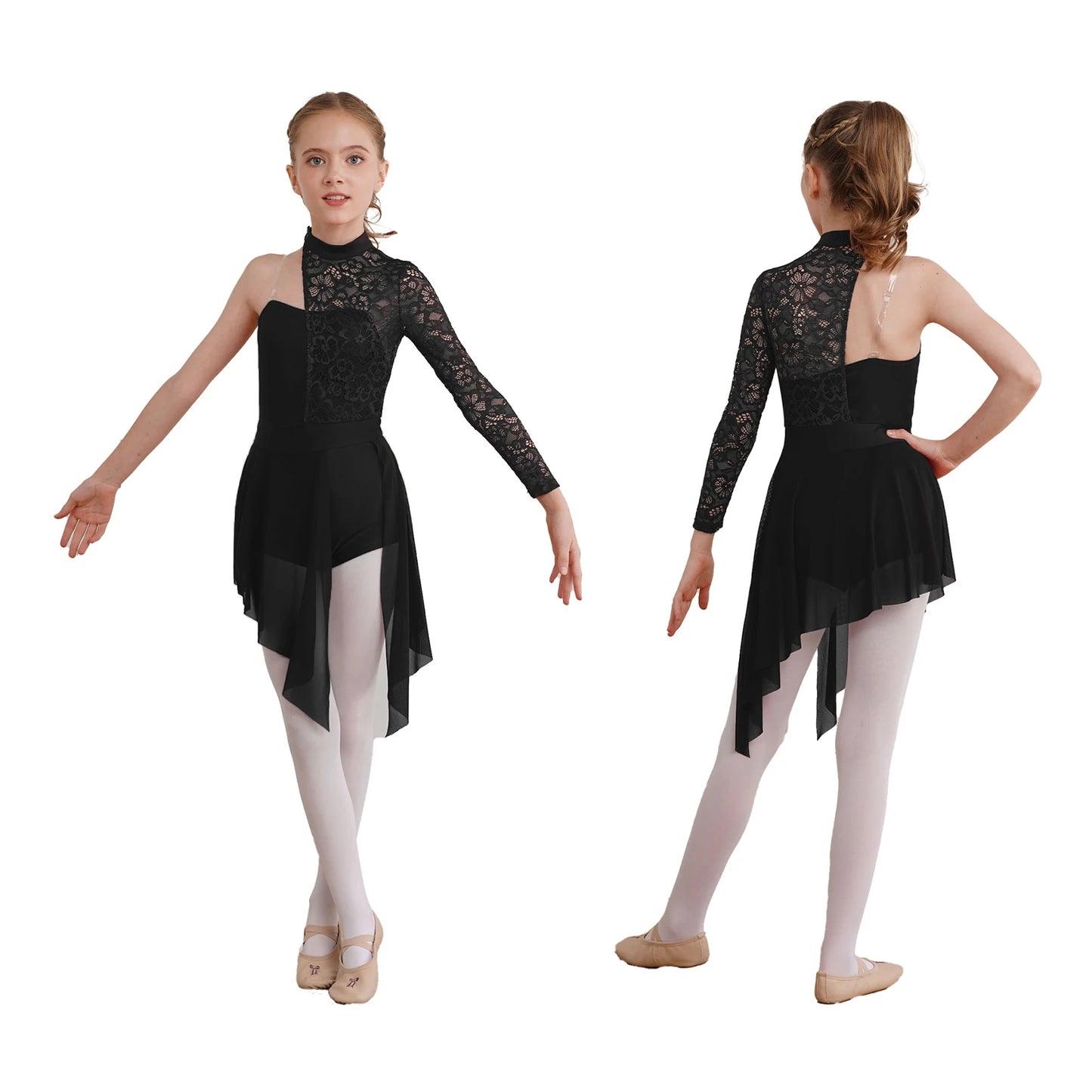 Kids One Shoulder Dance Dress – Asymmetric Ballet Leotard