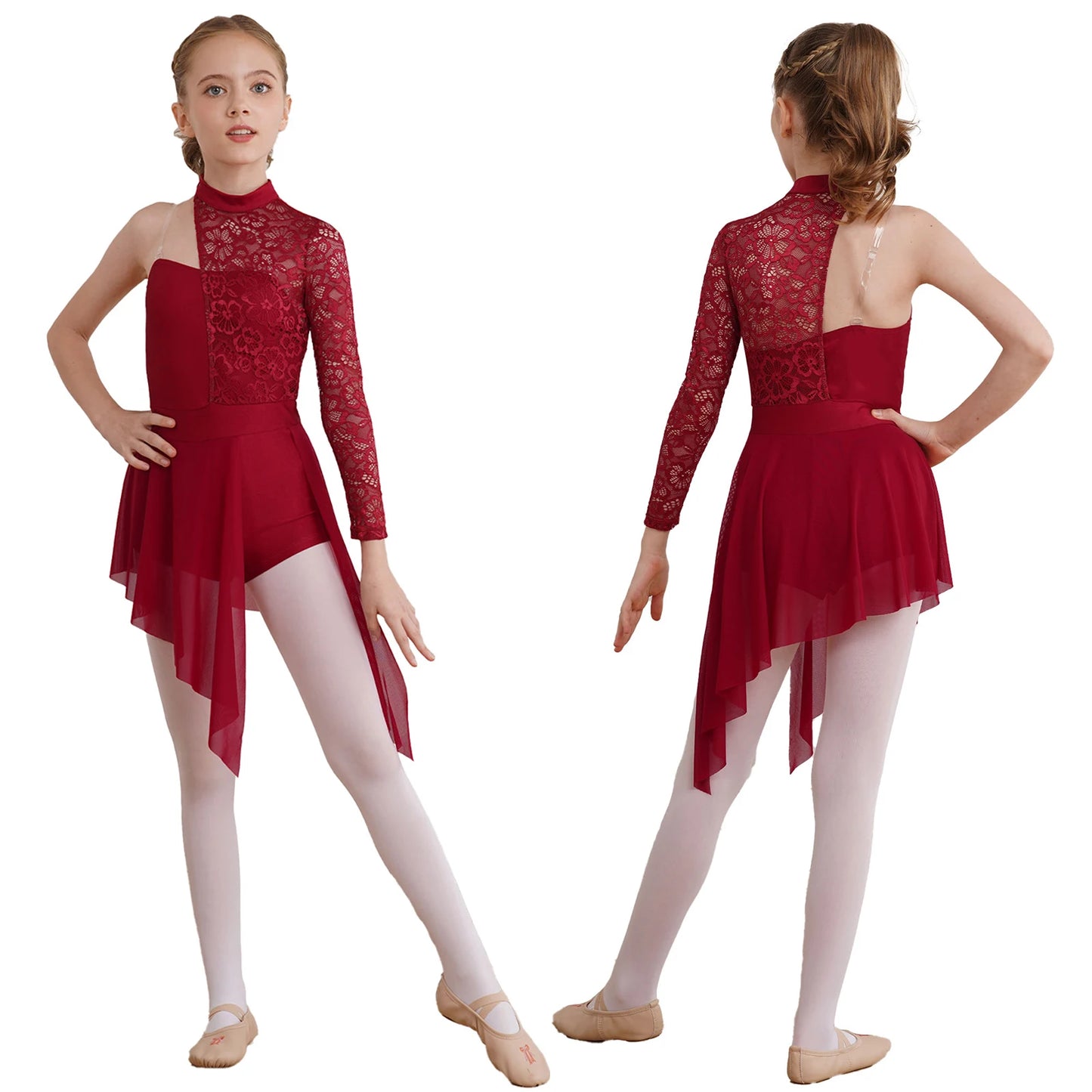 Kids One Shoulder Dance Dress – Asymmetric Ballet Leotard