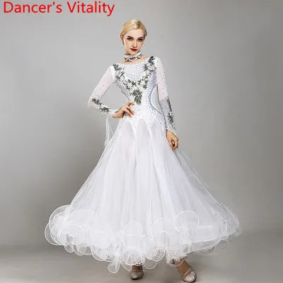 Diamond Embroidered Modern Dance Dress – Big Hem Waltz & Jazz Costume