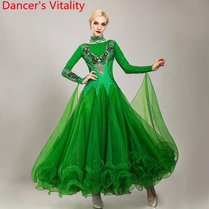 Diamond Embroidered Modern Dance Dress – Big Hem Waltz & Jazz Costume