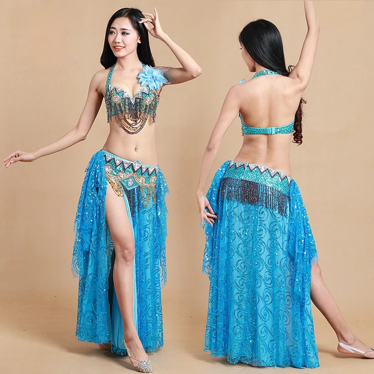 Beaded Belly Dance Set - Bra, Belt & Sequin Skirt