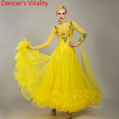 Diamond Embroidered Modern Dance Dress – Big Hem Waltz & Jazz Costume