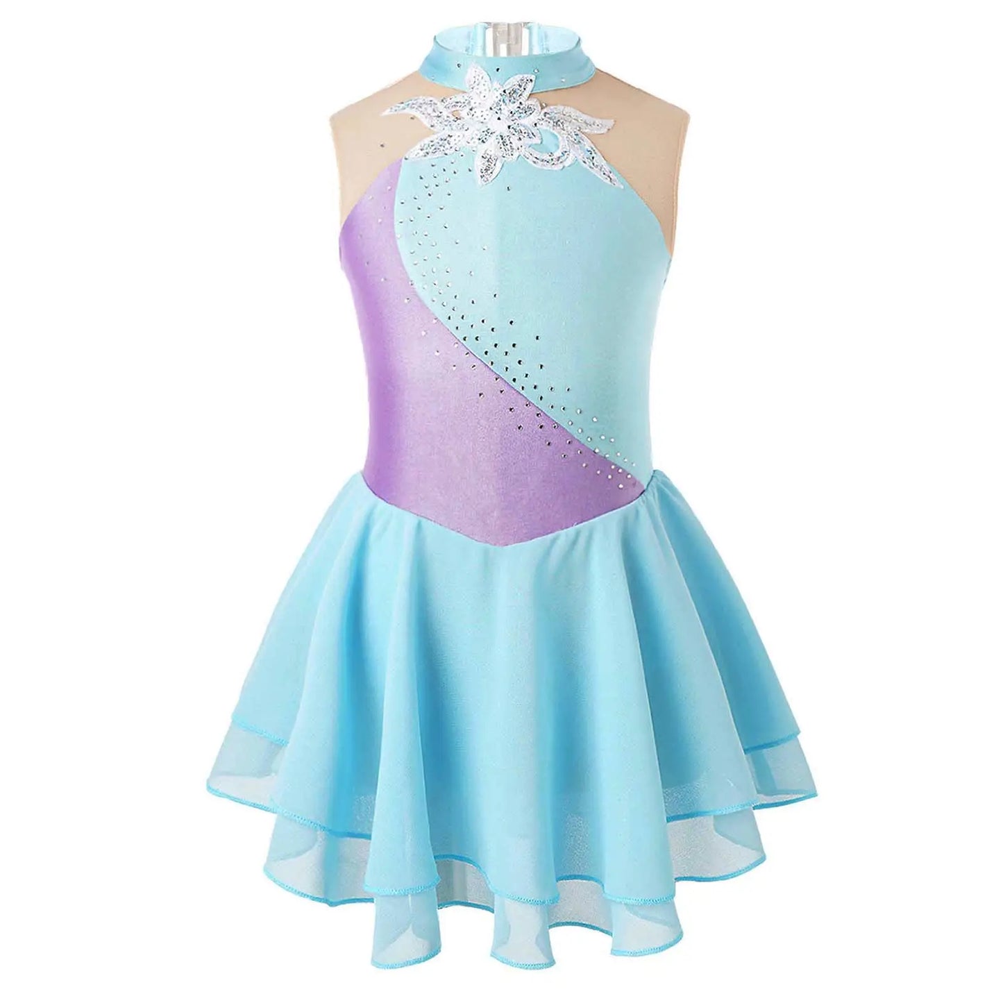 Kids Girls Sequin Figure Skating & Ballet Dress – Sleeveless Tutu Leotard