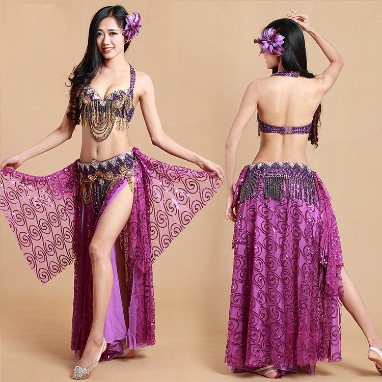 Beaded Belly Dance Set - Bra, Belt & Sequin Skirt