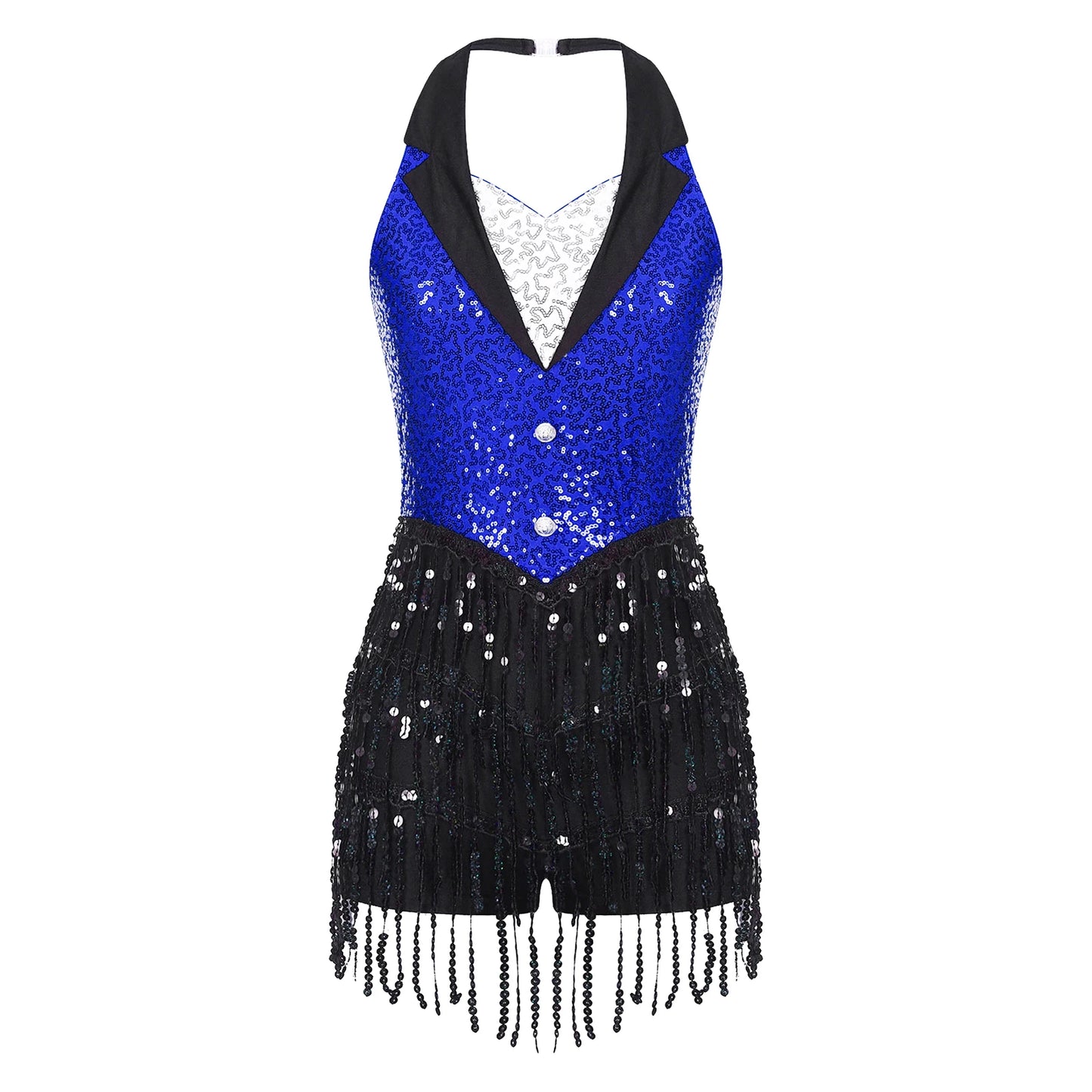 Sparkly Sequins Latin Dance Bodysuit with Tassels – Performance Leotard