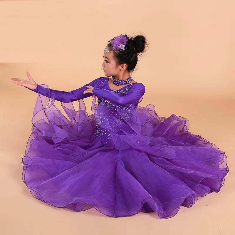 Girls Ballroom Dance Competition Dresses – Pink, Blue, Jazz, Waltz, Rumba, Samba