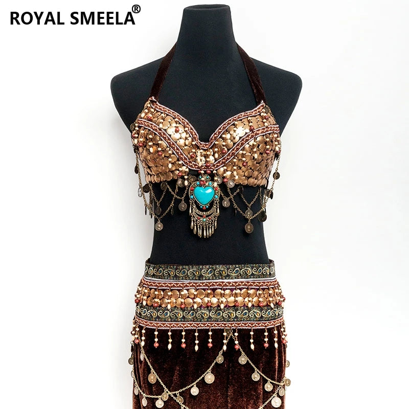 Retro Belly Dance Costume 2pcs Bra & Skirt Tribal Dance Outfit