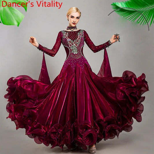 Diamond Embroidered Modern Dance Dress – Big Hem Waltz & Jazz Costume