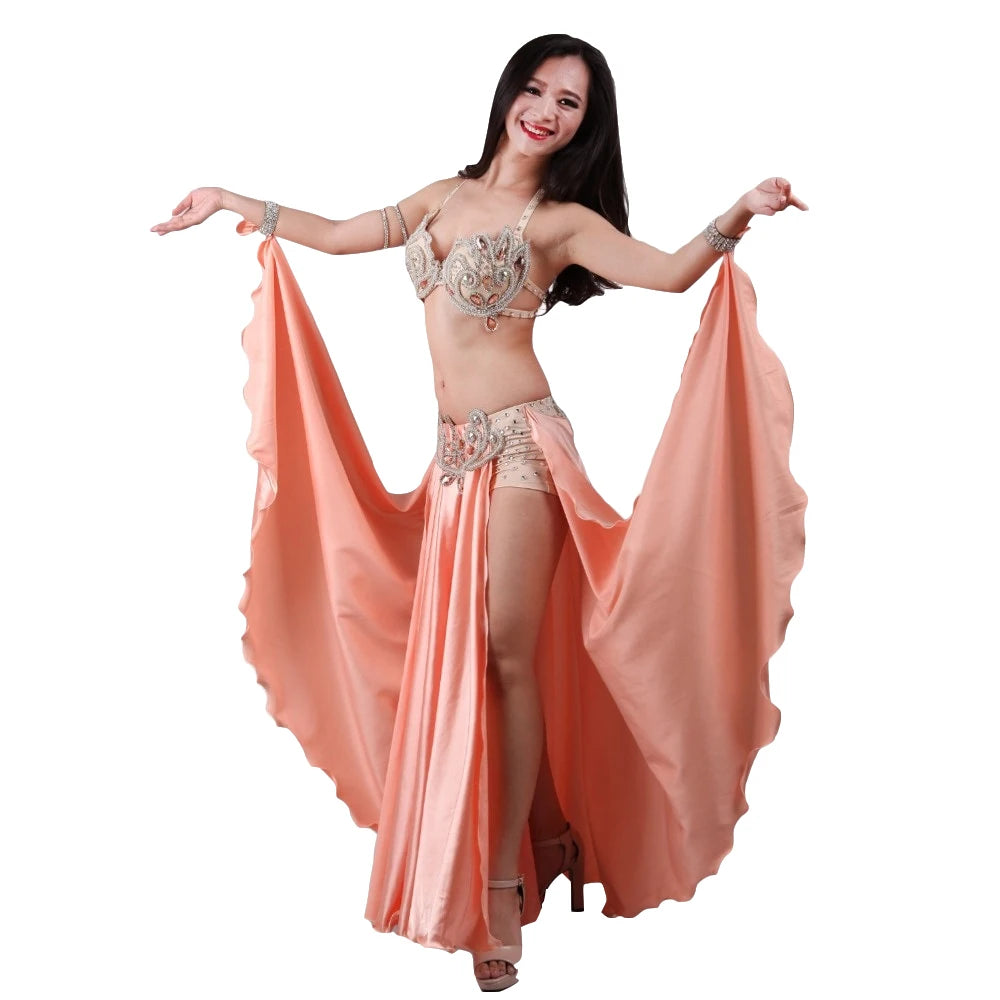 Professional Belly Dance Costume Set with Maxi Skirt & Hard Cup