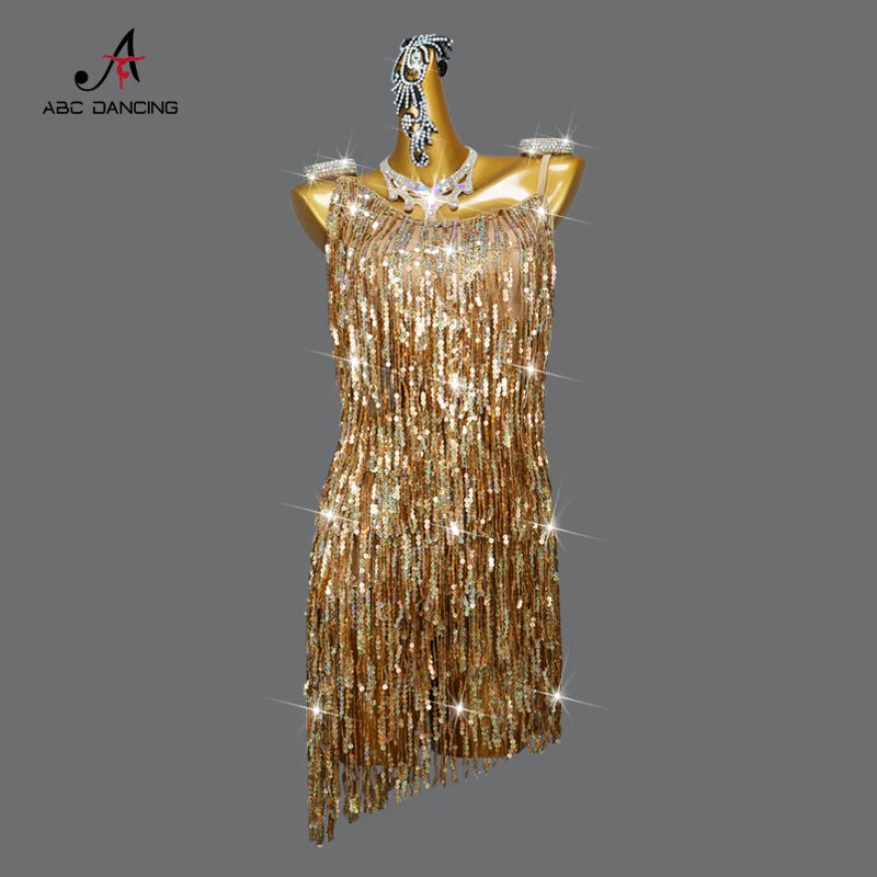 Women's Latin Dance Fringe Dress – Sequin Competition & Practice Wear for Girls