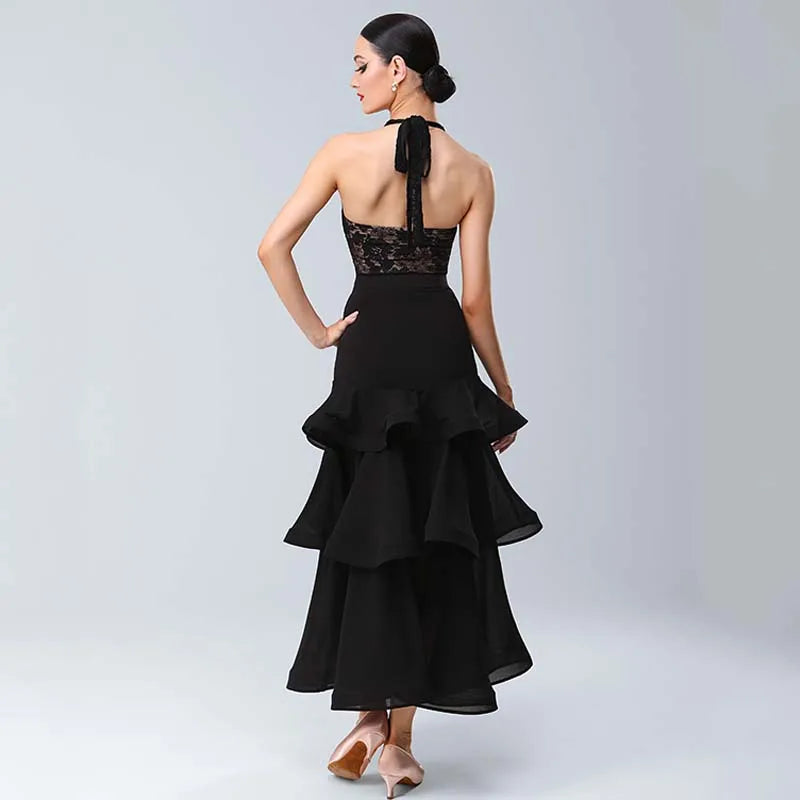 Neck Ballroom Dance Top & Split Skirt – Standard Waltz & Tango Stage Costume